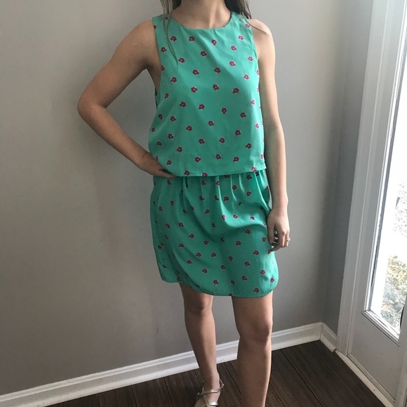 ♥️Sleeveless Mint Green Hot Pink Flower Dress - Picture 1 of 8